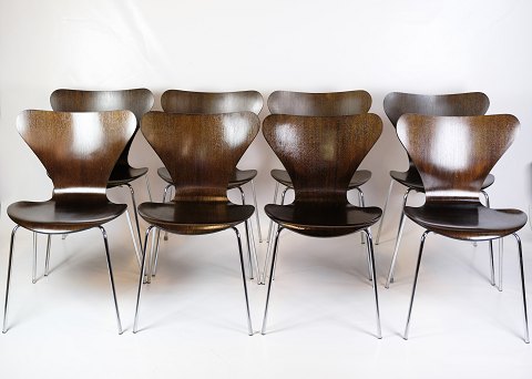 Set Of 8 Dining Chairs - Model 3107 - Seven Chairs - Dark Oak - Arne Jacobsen - 
Fritz Hansen - 1990s
Great condition
