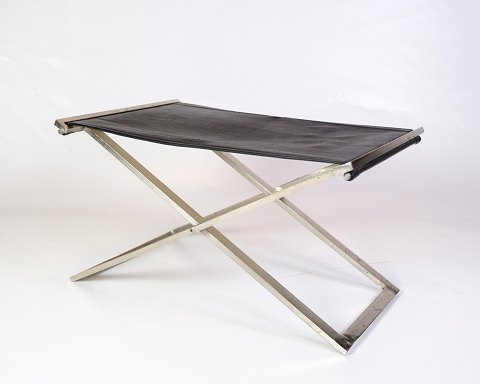 Skammel/Taburet - Sort Læder - Børstet Stål - Dansk Design - Michael Christensen 
- 1960erne
Flot stand
