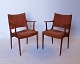 Set of 2 arm chairs in teak and pale pink suede by Johannes Andersen and Ulum Furniture Factory, 1960s.5000m2 showroom.