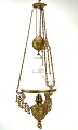 Large kerosene lamp of patinated brass and shade of white opaline glass from 
around the 1880s.
Great condition
