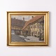 Painting on Canvas with Motif of Farm and Chickens in Gold Frame Signed E.Schneider pseudonym for Frederiks Drews (1909-1960)